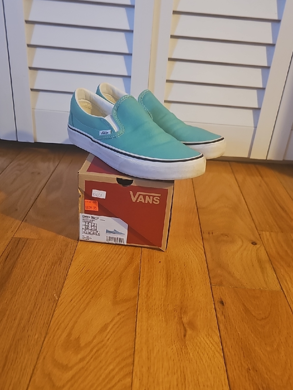 Vans Slip-On Sneakers in Teal Green and White